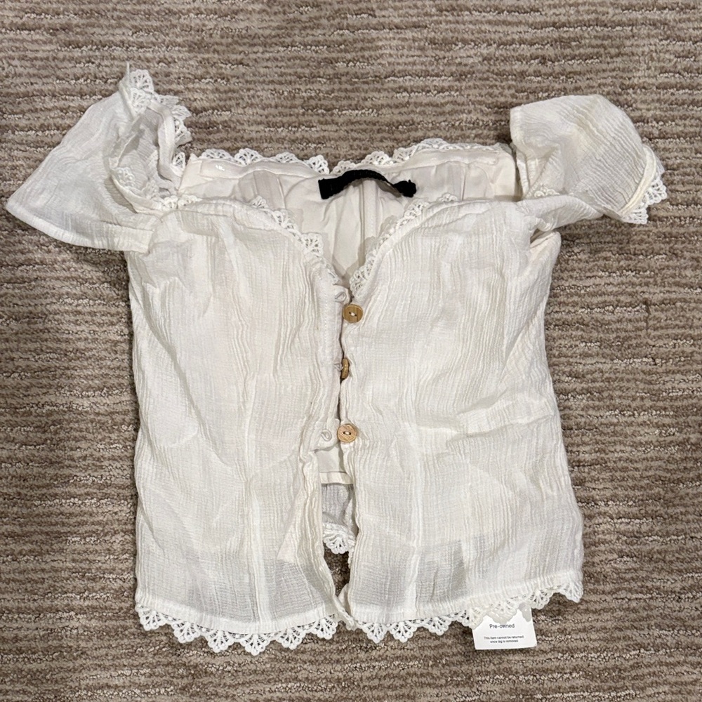 House of Harlow 1960 White Lace Trim Top
